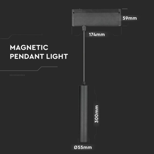 LED Μαγνητικό Κρεμαστό Φωτιστικό Ράγας 15W V-TAC Μαύρο CRI 90 24V 36° Φυσικό 4000K – 7969