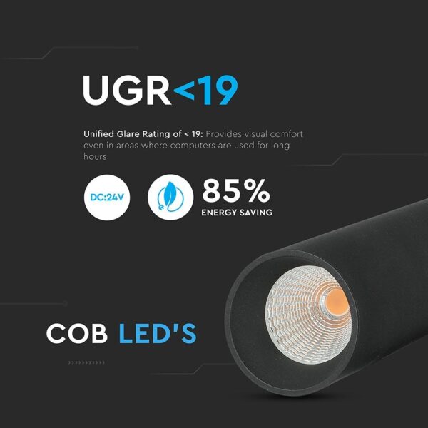 LED Μαγνητικό Κρεμαστό Φωτιστικό Ράγας 15W V-TAC Μαύρο CRI 90 24V 36° Φυσικό 4000K – 7969