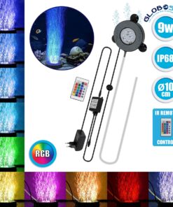 GloboStar® 79683 Φωτιστικό Ενυδρείου & Οξυγονωτής / Μηχανισμός Φυσαλίδων Φ10cm LED 9W 180° AC 230V Αδιάβροχο IP68 με Ασύρματο Χειριστήριο IR Πολύχρωμο RGB