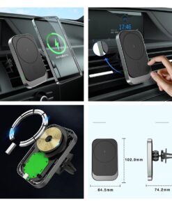 GloboStar® 79695 Μαγνητική Βάση Κινητού Αυτοκινήτου Max 15W USB σε USB Type-C με Κλιπ στον Αεραγωγό – Ασύρματη Φόρτιση MagSafe QuickCharge 3.0