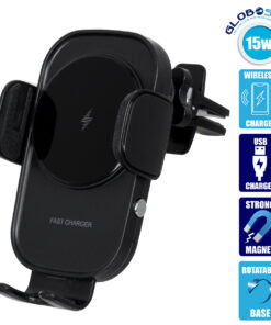 GloboStar® 79696 Μαγνητική Βάση Κινητού Αυτοκινήτου Smart Chip Max 15W USB σε USB Type-C με Κλιπ στον Αεραγωγό – Ασύρματη Φόρτιση και Υποστήριξη προσαρμογής για Διαφορετικά Κινητά Τηλέφωνα MagSafe QuickCharge 3.0