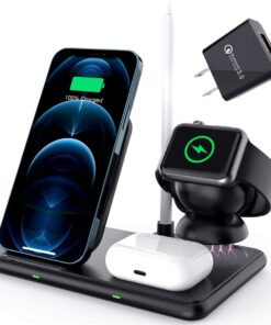 GloboStar® 79699 Επιτραπέζια Σταθερή Βάση Ασύρματης Φόρτισης Fast Charging για Κινητά – Earphones – Smart Watches – Pencil 4 Καναλιών – 1 Channel 15W Max (Phone) – 2 Channel 3W (Airpod) – 3 Channel 2W (Watch) – 4 Channel 2W (Pencil)