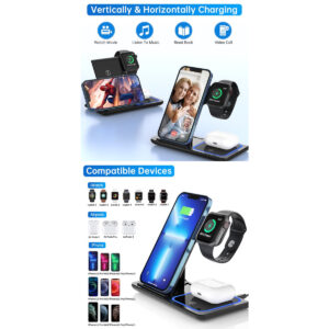 GloboStar® 79707 Επιτραπέζια Σταθερή Βάση Ασύρματης Φόρτισης Fast Charging για Κινητά – Earphones – Smart Watches 15W Max – Μαύρο