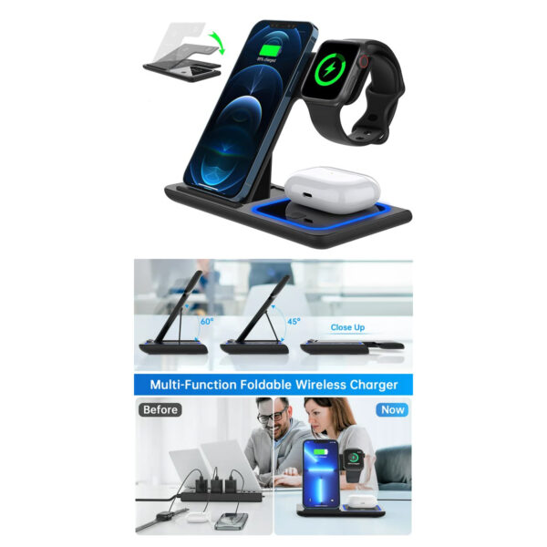 GloboStar® 79707 Επιτραπέζια Σταθερή Βάση Ασύρματης Φόρτισης Fast Charging για Κινητά – Earphones – Smart Watches 15W Max – Μαύρο