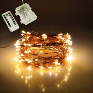 GloboStar® 79780 Διακοσμητική Γιρλάντα Μπαταρίας 10 Μέτρων 100 LED 6 Watt με Χάλκινο Συρμάτινο Καλώδιο και Ασύρματο Χειριστήριο Θερμό Λευκό 3000k