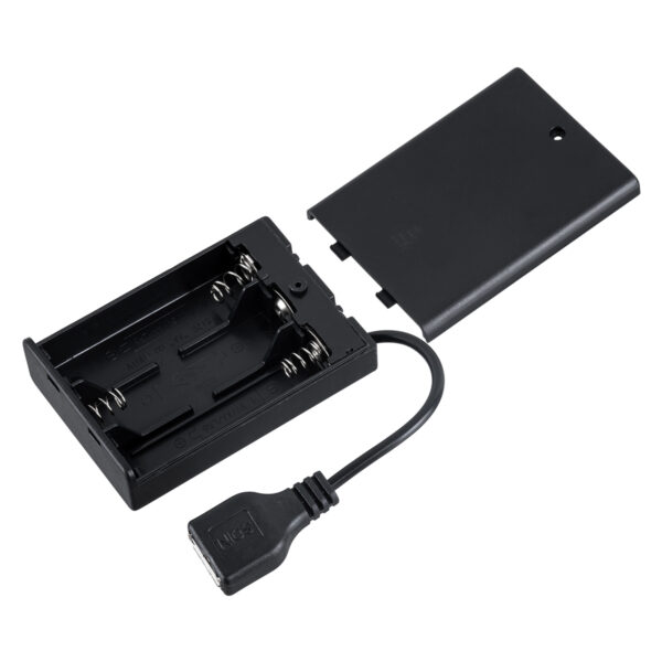 GloboStar® 79791 Box Τροφοδοσίας για Γιρλάντες LED USB 2.0 DC 5V με Μπαταρίες 3 x AA (Δεν Περιλαμβάνονται) & Διακόπτη On/Off – Μαύρο