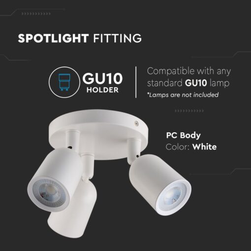 Τριπλό Φωτιστικό Spot Οροφής & Τοίχου 3xGU10 Λευκό V-TAC 7982