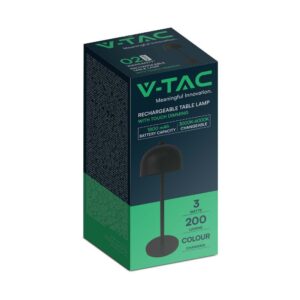 LED Επαναφορτιζόμενο Πορτατίφ V-TAC Μαύρο Σώμα Dimmable CCT – 7985