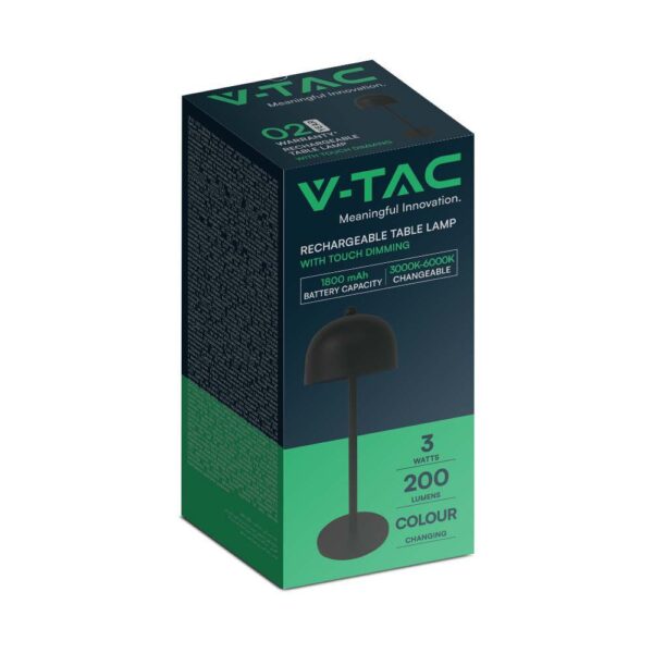 LED Επαναφορτιζόμενο Πορτατίφ V-TAC Μαύρο Σώμα Dimmable CCT – 7985