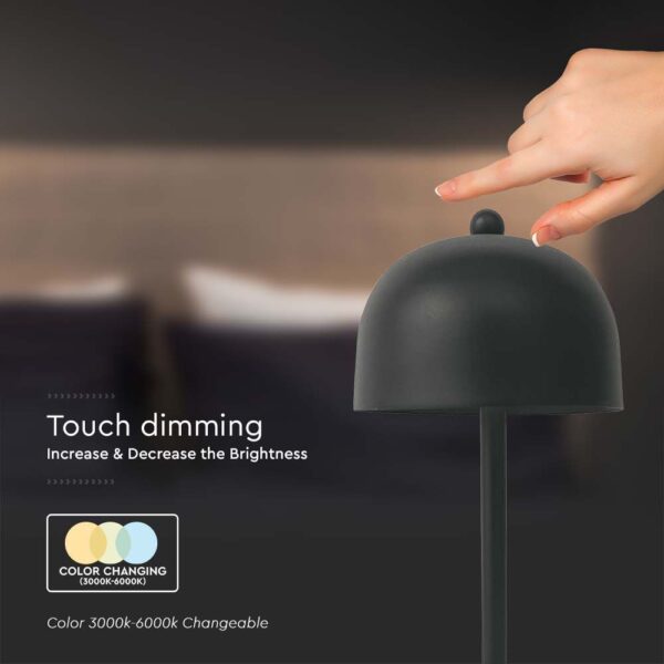 LED Επαναφορτιζόμενο Πορτατίφ V-TAC Μαύρο Σώμα Dimmable CCT – 7985