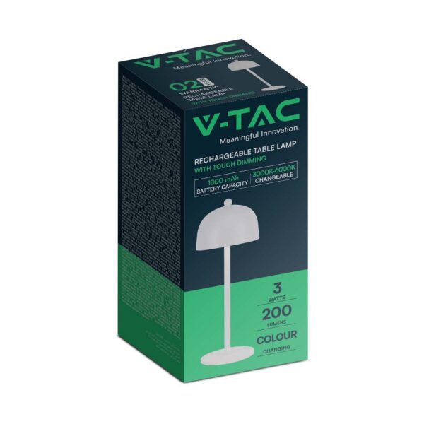 LED Επαναφορτιζόμενο Πορτατίφ V-TAC Λευκό Σώμα Dimmable CCT – 7986