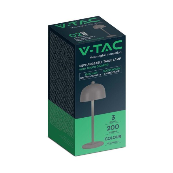 LED Επαναφορτιζόμενο Πορτατίφ V-TAC Γκρι Σώμα Dimmable CCT – 7987