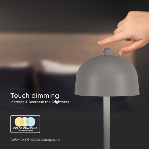 LED Επαναφορτιζόμενο Πορτατίφ V-TAC Γκρι Σώμα Dimmable CCT – 7987