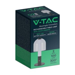 LED Επαναφορτιζόμενο Πορτατίφ V-TAC Dimmable με Μαύρο Σώμα CCT – 7988