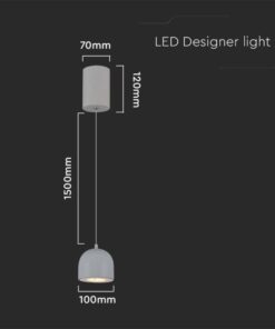 LED κρεμαστό φωτιστικό οροφής 8.5W 3000K θερμό λευκό με γκρι σώμα V-TAC – 7992
