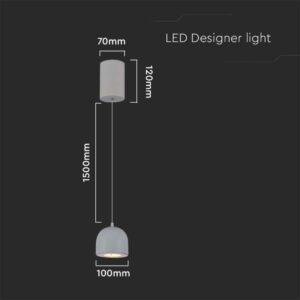 LED κρεμαστό φωτιστικό οροφής 8.5W 3000K θερμό λευκό με γκρι σώμα V-TAC – 7992