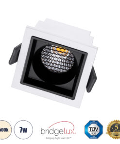 GloboStar® PLUTO-S 60264 Χωνευτό LED Spot Downlight TrimLess Μ6.4xΠ6.4cm 7W 910lm 38° AC 220-240V IP20 Μ6.4 x Π6.4 x Υ4.9cm – Τετράγωνο – Λευκό με Μαύρο Κάτοπτρο & Anti-Glare HoneyComb – Φυσικό Λευκό 4500K – Bridgelux COB – 5 Years Warranty