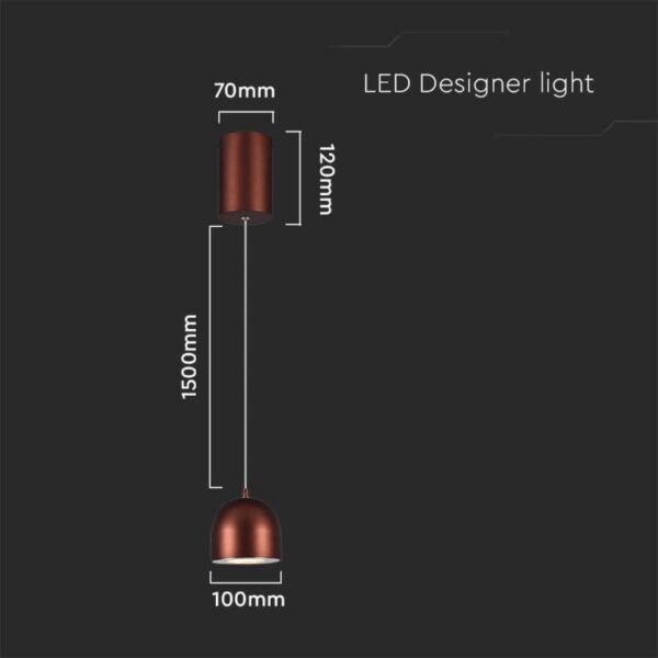 LED κρεμαστό φωτιστικό οροφής 8.5W 3000K θερμό λευκό με καφέ σώμα V-TAC – 7994