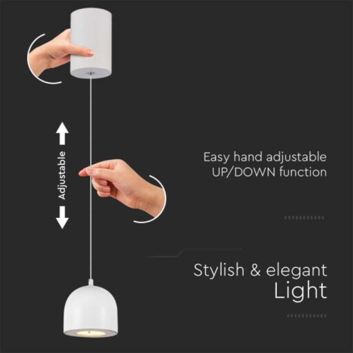 LED κρεμαστό φωτιστικό οροφής 8.5W 3000K θερμό λευκό με λευκό σώμα και On/Off αφής V-TAC – 7996