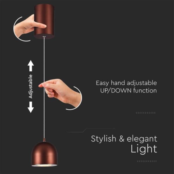 LED κρεμαστό φωτιστικό οροφής 8.5W 3000K θερμό λευκό με καφέ σώμα και On/Off αφής V-TAC – 7997