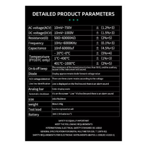 GloboStar® 79976 Ψηφιακό Φορητό Πολύμετρο Data Retantion True RMS Intelligent Automation AI Μπαταρίας 2 x AAA (Δεν Περιλαμβάνονται) με Οπίσθιο Φωτισμό Μετρητής Τάσης AC/DC – Θερμοκρασία – Αμπερόμετρο – Voltmeter – Καπασιτόμετρο – Ohm – Μαύρο