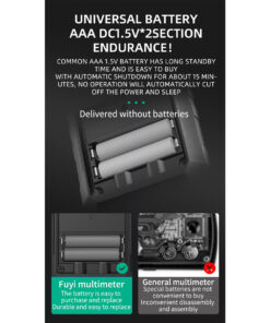 GloboStar® 79976 Ψηφιακό Φορητό Πολύμετρο Data Retantion True RMS Intelligent Automation AI Μπαταρίας 2 x AAA (Δεν Περιλαμβάνονται) με Οπίσθιο Φωτισμό Μετρητής Τάσης AC/DC – Θερμοκρασία – Αμπερόμετρο – Voltmeter – Καπασιτόμετρο – Ohm – Μαύρο