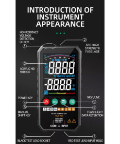 GloboStar® 79976 Ψηφιακό Φορητό Πολύμετρο Data Retantion True RMS Intelligent Automation AI Μπαταρίας 2 x AAA (Δεν Περιλαμβάνονται) με Οπίσθιο Φωτισμό Μετρητής Τάσης AC/DC – Θερμοκρασία – Αμπερόμετρο – Voltmeter – Καπασιτόμετρο – Ohm – Μαύρο
