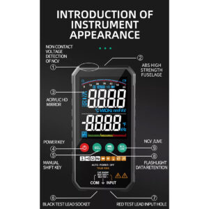 GloboStar® 79976 Ψηφιακό Φορητό Πολύμετρο Data Retantion True RMS Intelligent Automation AI Μπαταρίας 2 x AAA (Δεν Περιλαμβάνονται) με Οπίσθιο Φωτισμό Μετρητής Τάσης AC/DC – Θερμοκρασία – Αμπερόμετρο – Voltmeter – Καπασιτόμετρο – Ohm – Μαύρο