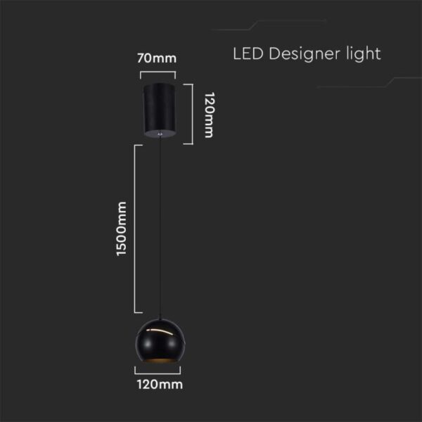 LED κρεμαστό φωτιστικό οροφής σφαίρα 8.5W 3000K θερμό λευκό με μαύρο σώμα V-TAC – 7998