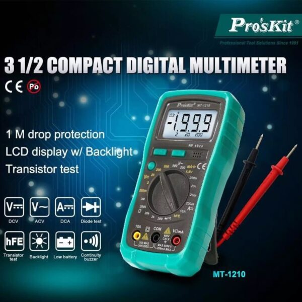 GloboStar® 79982 Ψηφιακό Πολύμετρο Proskit MT-1210 με Θήκη Προστασίας – Οθόνη 3 ½ – Buzzer και Βοηθητικό Φωτισμό