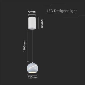 LED κρεμαστό φωτιστικό οροφής σφαίρα 8.5W 3000K θερμό λευκό με λευκό σώμα V-TAC – 7999