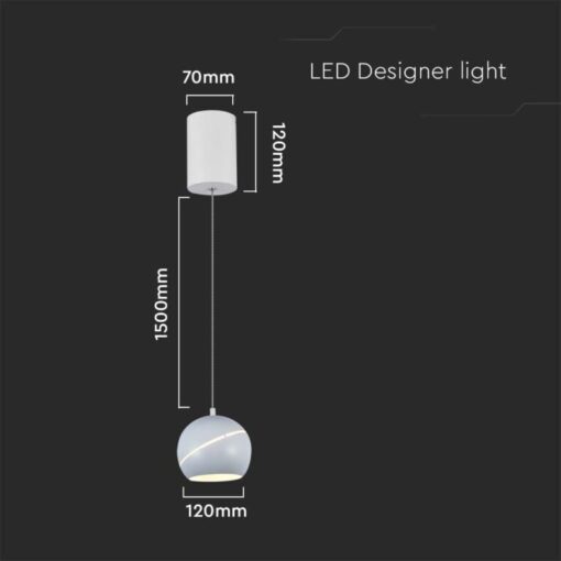 LED κρεμαστό φωτιστικό οροφής σφαίρα 8.5W 3000K θερμό λευκό με λευκό σώμα V-TAC – 7999
