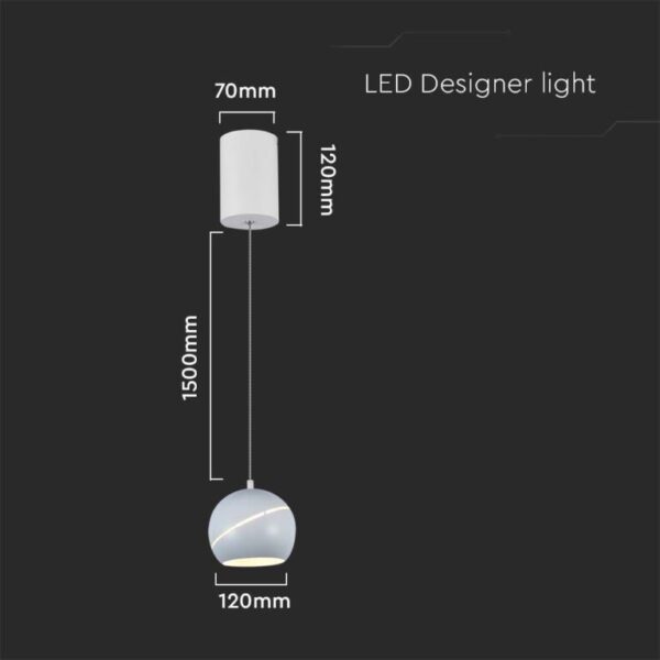 LED κρεμαστό φωτιστικό οροφής σφαίρα 8.5W 3000K θερμό λευκό με λευκό σώμα V-TAC – 7999