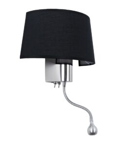 GloboStar® ELEGANT 01492 Μοντέρνο Φωτιστικό Τοίχου Απλίκα Μεταλλικό Χρώμιο Νίκελ με Μαύρο Ύφασμα Δίφωτο 1xE27 – Ρυθμίζόμενο Σώμα Σπιράλ με CREE LED 3W Θερμό Λευκό 2700K – Διακόπτες On / Off Μ26.5 x Π15 x Υ43cm