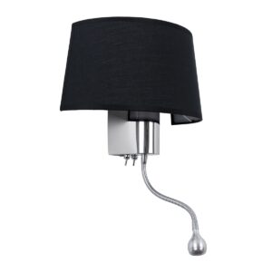 GloboStar® ELEGANT 01492 Μοντέρνο Φωτιστικό Τοίχου Απλίκα Μεταλλικό Χρώμιο Νίκελ με Μαύρο Ύφασμα Δίφωτο 1xE27 – Ρυθμίζόμενο Σώμα Σπιράλ με CREE LED 3W Θερμό Λευκό 2700K – Διακόπτες On / Off Μ26.5 x Π15 x Υ43cm