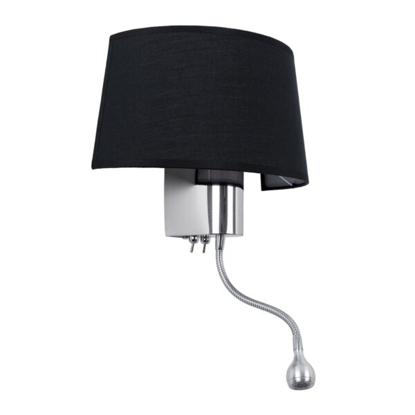 GloboStar® ELEGANT 01492 Μοντέρνο Φωτιστικό Τοίχου Απλίκα Μεταλλικό Χρώμιο Νίκελ με Μαύρο Ύφασμα Δίφωτο 1xE27 – Ρυθμίζόμενο Σώμα Σπιράλ με CREE LED 3W Θερμό Λευκό 2700K – Διακόπτες On / Off Μ26.5 x Π15 x Υ43cm