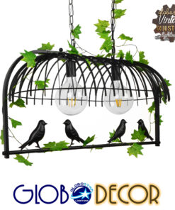 GloboStar® FACET 01643 Vintage Industrial Κρεμαστό Φωτιστικό Οροφής Δίφωτο 2 x E27 Μαύρο Μεταλλικό Πλέγμα Μ73.6 x Π37.5 x Y38cm