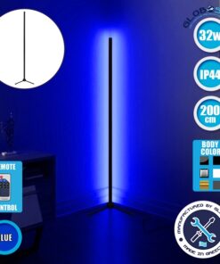 Μοντέρνο Minimal Επιδαπέδιο Μαύρο Φωτιστικό 250cm LED 40 Watt με Ασύρματο Χειριστήριο RF & Dimmer Μπλε GloboStar ALIEN Design GLOBO-250-6