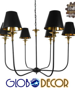 GloboStar® LIMI 01092 Vintage Industrial Κρεμαστό Φωτιστικό Οροφής Πολύφωτο Μαύρο Μεταλλικό Πολυέλαιος με Καπέλο Φ100 x Y65cm