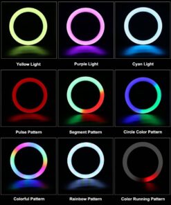 GloboStar® 75801 Professional Digital Ring Light Φ26cm LED SMD 30W 3000lm 180° DC 5V με Καλώδιο Τροφοδοσίας USB – Ενσωματωμένο Χειριστήριο Εναλλαγής Χρωμάτων & 1 Βάση Τηλεφώνου – Πολύχρωμο RGBW+WW Dimmable