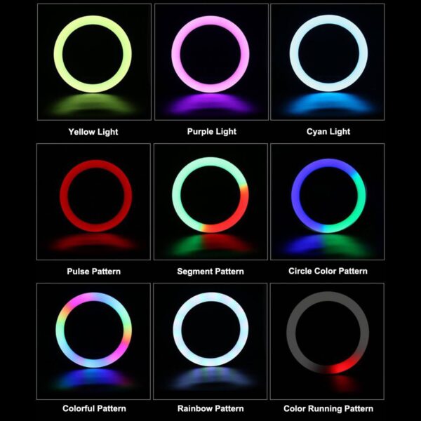 GloboStar® 75801 Professional Digital Ring Light Φ26cm LED SMD 30W 3000lm 180° DC 5V με Καλώδιο Τροφοδοσίας USB – Ενσωματωμένο Χειριστήριο Εναλλαγής Χρωμάτων & 1 Βάση Τηλεφώνου – Πολύχρωμο RGBW+WW Dimmable