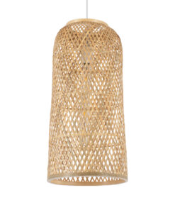 GloboStar® CALERO 01710 Μοντέρνο Κρεμαστό Φωτιστικό Οροφής Μονόφωτο 1 x E27 Μπεζ Μπαμπού Καμπάνα Φ25 x Υ50cm