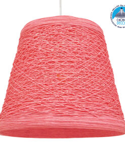 GloboStar® PLAYROOM 00996 Vintage Κρεμαστό Φωτιστικό Οροφής Μονόφωτο 1 x E27 Ροζ Ξύλινο Ψάθινο Rattan Φ32 x Υ27cm
