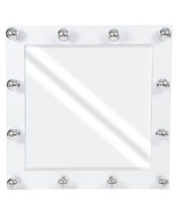 GloboStar® MAKEUP MIRROR-80×80-4 Μοντέρνος Καθρέπτης Μακιγιάζ με Πλαίσιο Φυσικού Ξύλου με Διακόπτη On/Off 12 x E27 AC220-240V – Μ80 x Π7 x Υ80cm – Λευκή Λάκα