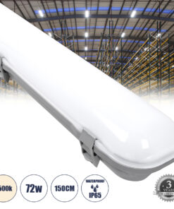 GloboStar® 60177 LED Γραμμικό Βιομηχανικό Φωτιστικό Tri-Proof 150cm 72W 8306lm 120° AC 220-240V Αδιάβροχο IP65 Μ150 x Π10,5 x Υ8cm Φυσικό Λευκό 4500K – 3 Χρόνια Εγγύηση