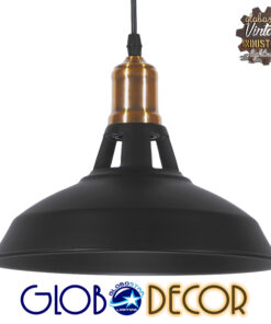 GloboStar® ANER 01073 Vintage Industrial Κρεμαστό Φωτιστικό Οροφής Μονόφωτο Μαύρο Μεταλλικό Καμπάνα Φ28 x Y17cm