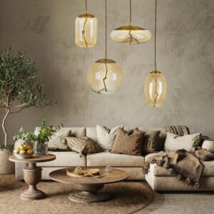 GloboStar® ΑΧΤΟΝ 00752 Μοντέρνο Κρεμαστό Φωτιστικό Οροφής Μονόφωτο Διάφανο Μελί Γυάλινο LED AC 100-240V Θερμό Λευκό 2700K Φ18 x Y18cm