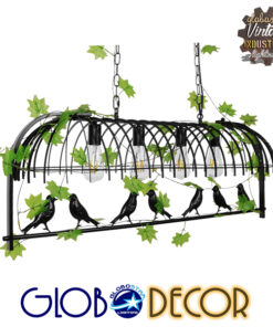 GloboStar® NEST 01255 Vintage Industrial Κρεμαστό Φωτιστικό Οροφής Πολύφωτο 4 x E27 Mαύρο Μεταλλικό Πλέγμα Μ105 x Π36.5 x Y37cm