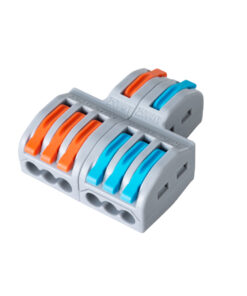 GloboStar® FAST-CONNECT 69914 Διπλή σε Εξαπλή Κλέμα Ταχείας Σύνδεσης & Διακλάδωσης Καλωδίων – 2 x Είσοδοι & 6 x Έξοδοι με Συμβατή Διατομή Καλωδίων 0.08mm² έως 2.5mm² – 250V/4KV 32A Max – Μ3.6 x Π4 x Υ1.5cm – Γκρι με Πορτοκαλί & Μπλε – Πακέτο 5 Τεμαχίων – 5 Years Warranty