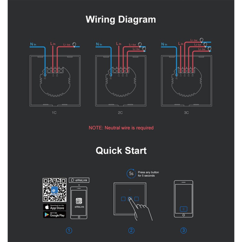 GloboStar® 80018 SONOFF T3EU1C-TX-EU-R2 – Wi-Fi Smart Wall Touch Button Switch 1 Way TX GR Series